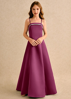 Azazie Izel Girls Formal Flower Girl Klänningar Klänning A-Line i Matt satäng Plisserad image6
