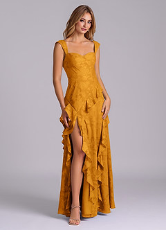 Azazie Sloane Abiti da Damigella Abito A-Line in Burnout Floreale Scollo a Cuore Caramello image6