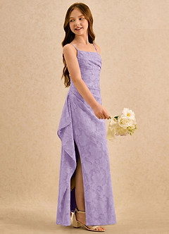Azazie Cannoli Girls Formal Robe Demoiselle D'honneur Fillette Robe Trapèze en Blumen-Burnout Plissée Lilas image4