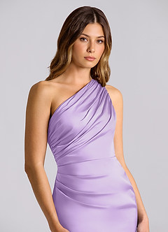 Azazie Akilah 신부 들러리 드레스 인어 한쪽 어깨 스트레치 새틴 바닥 길이 드레스 image7