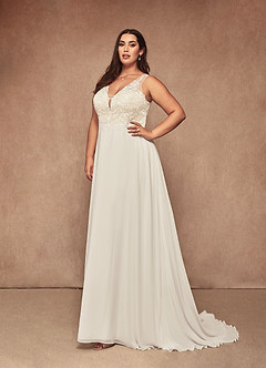 Azazie Trixie Abiti da Sposa Abito A-Line in Chiffon Lustrini Bianco Diamante Champagne image12