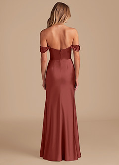Azazie Saige Bridesmaid Dresses Terracotta A-Line Off the Shoulder Metallic Satin Convertible Dress image4