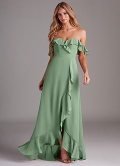 Azazie Lyra Robes de demoiselle d'honneur Robe Trapèze Convertible en Mousseline de soie Matcha image4