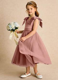 Azazie Serene Abiti da Ragazza di Fiori Abito Principessa in Raso Opaco Fiocco Cedro Rosa image2
