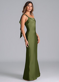 Azazie Driea Brudtärnklänningar Klä av Sjöjungfru i Stretch Satin Ena axeln Oliv image4