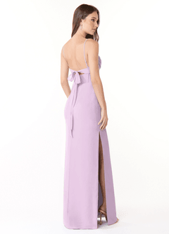 Azazie Mai Bridesmaid Dresses Frosted Lilac Sheath Pleated Chiffon Dress image4
