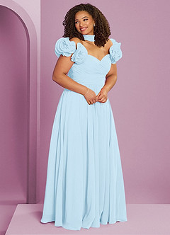 Barbie ♥ Azazie Bridesmaid Dresses Sky Blue A-Line Off the Shoulder Chiffon Convertible Dress image12