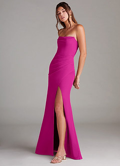 Azazie Leonis Vestidos de damas de honor Vestido de Fucsia de Gasa de Corte Recto Convertible con Sin tirantes image3