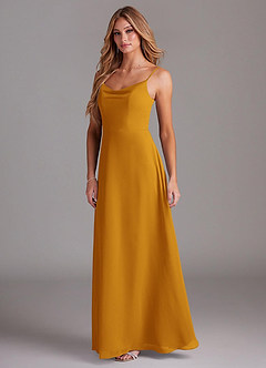 Azazie Daenerys Bridesmaid Dresses Butterscotch A-Line Cowl Chiffon Dress image4