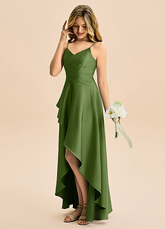 Azazie Eirlys Junior Vestido de Enebro de Satén Elástico de Corte en A con Plisado image3