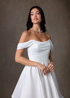 Azazie Anne Rochii de mireasă Linie A Satin Mini Rochie image5