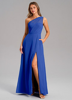 Azazie Phaedra Bridesmaid Dresses Royal Blue A-Line One Shoulder Chiffon Dress image1