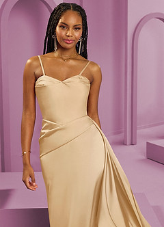Barbie ♥ Azazie Jurken voor bruidsmeisjes Converteerbaar Jurk van Stretch Satijn met Kolom Strapless Goud image11