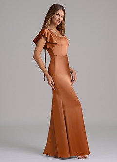 Azazie Elkie Jurken voor bruidsmeisjes Jurk van Stretch Satijn met Zeemeermin Vierkante halslijn Koper image3