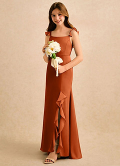 Azazie Novalie Girls Formal Flower Girl Dresses Burnt Orange Mermaid Bow Stretch Satin Dress image2