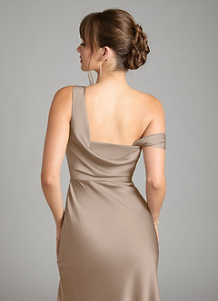 Azazie Madelyn Bridesmaid Dresses Taupe Mermaid One Shoulder Stretch Satin Convertible Dress image7
