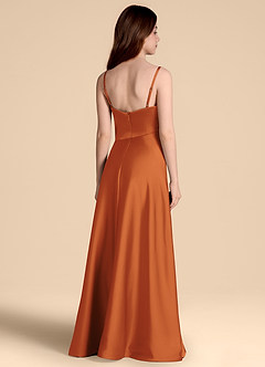 Azazie Prisha Junior Cinnamon A-Line Pleated Stretch Satin Dress image2