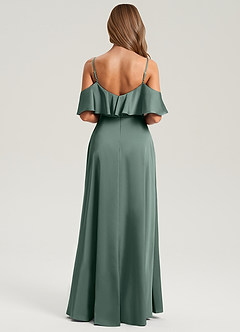 Azazie Jean Bridesmaid Dresses Sea Moss A-Line Off the Shoulder Stretch Satin Dress image2