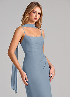 Azazie Calandra 신부 들러리 드레스 쉬스 주름진 쉬폰 바닥 길이 드레스 image6