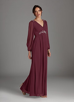 Azazie Gypsy Mother of the Bride Dresses Cabernet A-Line V-Neck Sequins Chiffon Dress image4