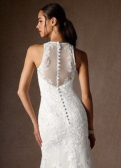 Azazie Sheila Wedding Dresses Diamond White Mermaid Sequins Tulle Dress image8
