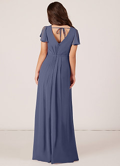 Azazie Peony Junior Robe Trapèze en Mousseline de soie Plissée Bleu Orageux image2