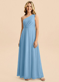 Azazie Phaedra Junior Steel Blue A-Line Pleated Chiffon Dress image5
