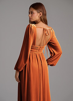 Azazie Norah Bridesmaid Dresses Burnt Orange A-Line Long Sleeve Velvet Dress image6