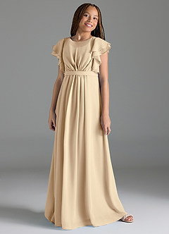 Azazie Daphne Junior Champagne A-Line Pleated Chiffon Dress image4