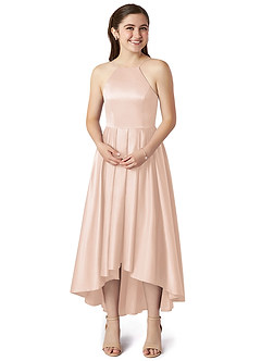 Azazie Jemima Junior A-Linie mit Taschen Stretch-Satin Kleid Zartrosa image4