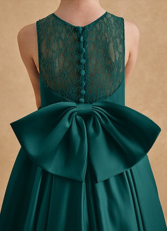 Azazie Sammy Flower Girl Dresses Peacock A-Line Lace Matte Satin Dress image6
