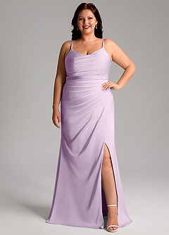 Azazie Deandra Bridesmaid Dresses Frosted Lilac Mermaid Pleated Stretch Satin Dress image7