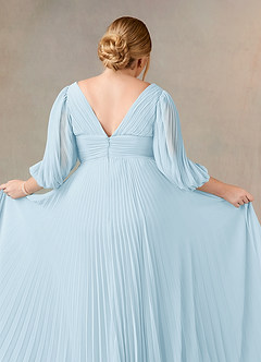 Azazie Zahara Mère de la mariée Robes Robe Trapèze en Mousseline de soie Col V plissé Bleu Ciel image12