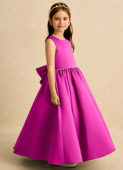 Azazie Daisies Flower Girl Dresses Fuchsia Ball-Gown Bow Matte Satin Dress image6