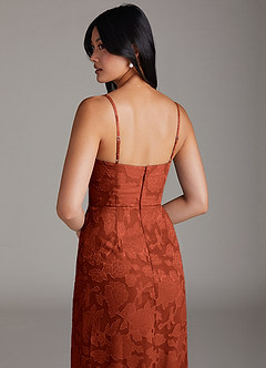 Azazie Maci Bridesmaid Dresses Auburn Sheath Pleated Floral Burnout Dress image6