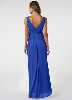 Azazie Tanicia Bridesmaid Dresses Royal Blue A-Line V-Neck Pleated Mesh Dress image2