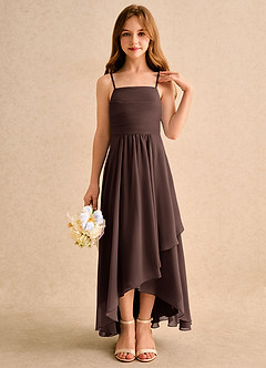 Azazie Twilight Dance Girls Formal Blumenmädchenkleider A-Linie Plissee Chiffon Kleid Ganache image5