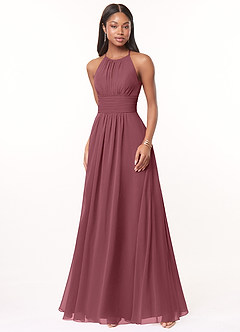 Azazie Bonnie Brautjungfernkleider A-Linie Schlüsselloch Gerüscht Chiffon Kleid Wüstenrose image1