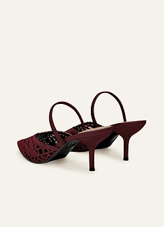 front Escarpins à bride arrière en maille tissée pour femmes, bout pointu, chaussures de mariée élégantes à talons hauts