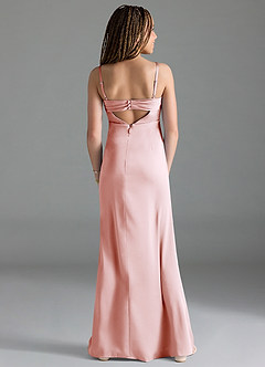 Azazie Leonis Junior Blushing Pink A-Line Pleated Stretch Satin Dress image2