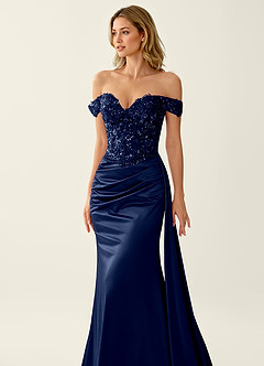 Nerine Marineblau Meerjungfrauen-Abendkleid mit Spitzenkorsett und Schnürung am Rücken image6