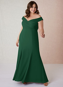 Azazie Lecia Bridesmaid Dresses Dark Green Empire Off-The-Shoulder Pleated Chiffon Convertible Dress image8