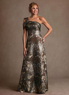 Azazie Yeshe Mère de la mariée Robes Robe Trapèze en Jacquard Floral Plissée Moka Coco image1