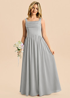 Azazie Drew Junior Silver A-Line Pleated Stretch Satin Dress image4