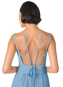 Azazie Farren Bridesmaid Dresses Steel Blue A-Line Pleated Chiffon Convertible Dress image8