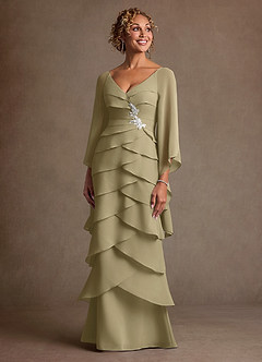 Azazie Arabinda Moeder van de bruid jurken Kolom Jurk van Chiffon Ruches Mosgroen image4