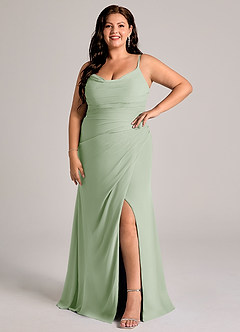 Azazie Deandra Brudtärnklänningar Klä av Sjöjungfru i Chiffong Plisserad Dusty Sage image9