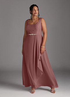 Azazie Ainsling Kleider für die Brautmutter A-Linie Quadratischer Ausschnitt Spitze Chiffon Kleid Wüstenrose image15