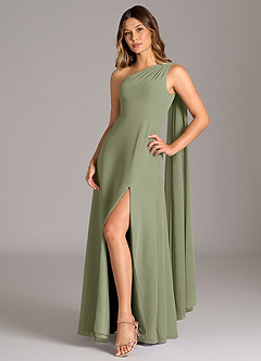 Azazie Tella Bridesmaid Dresses Pistachio A-Line One Shoulder Chiffon Dress image3