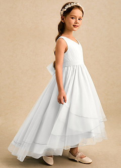 Azazie Seraphina Blumenmädchenkleider A-Linie Plissee Tüll Kleid Weiß image5